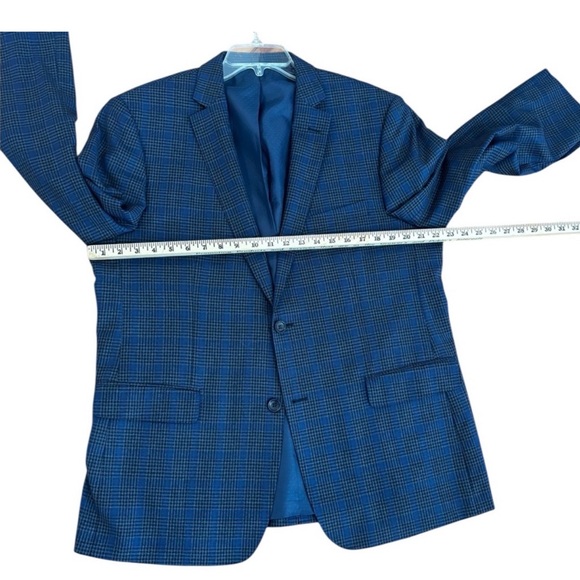 Mantoni Men's Navy Plaid Windowpane Single-Breasted Blazer 44R Super Fine Wool - Picture 3 of 14